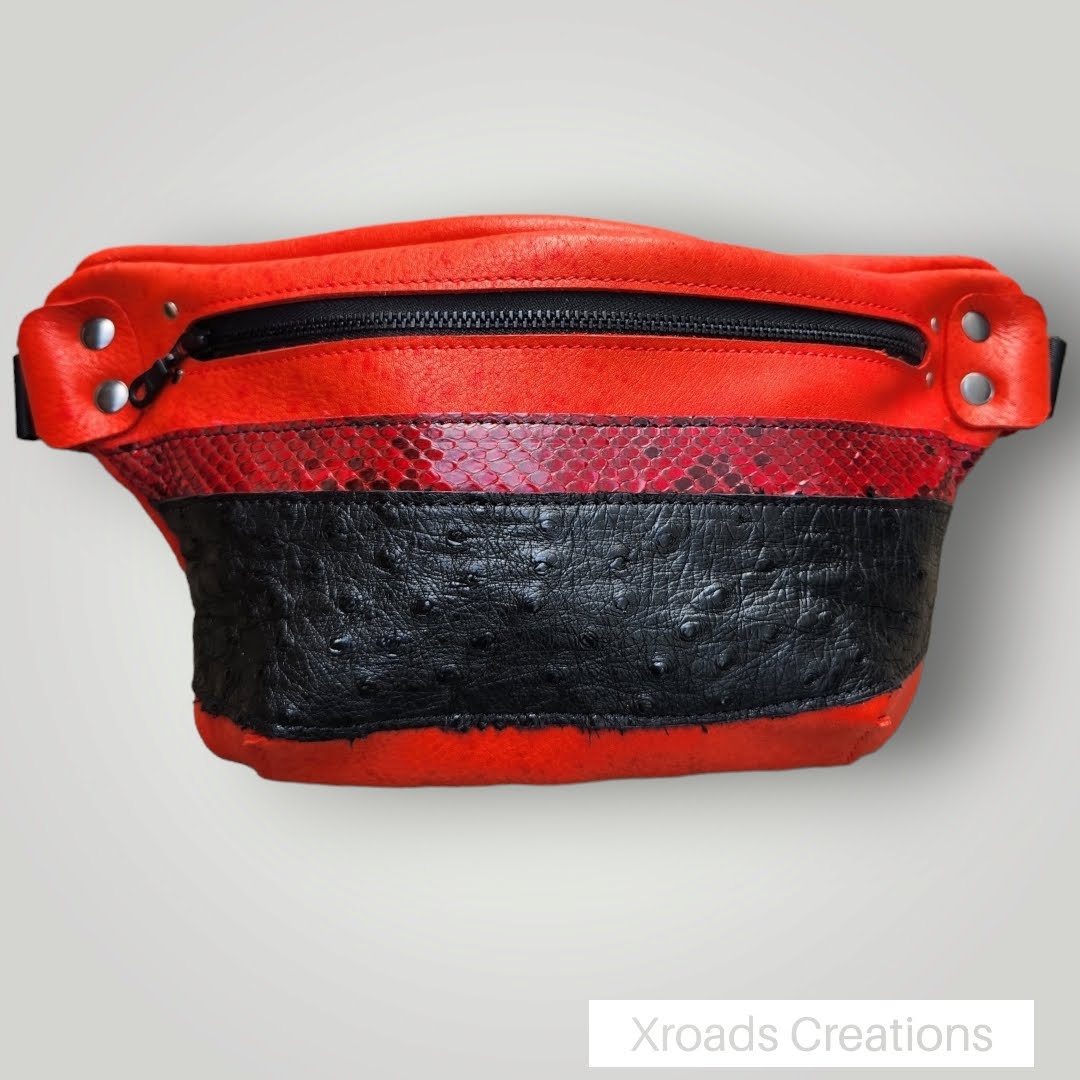 The Bum Bag - Red - Ostrich