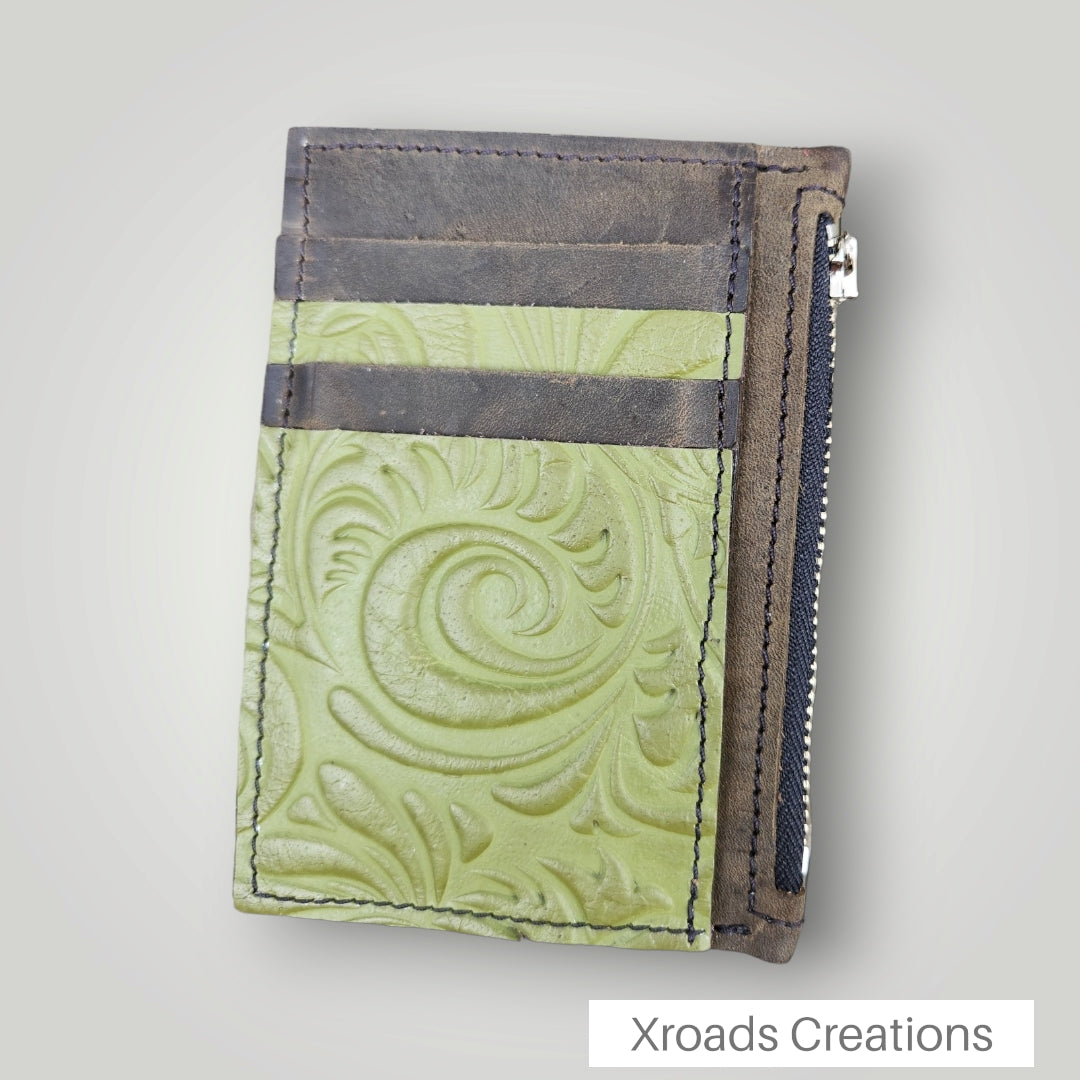 Olive Green - Embossed Zippered Wallet