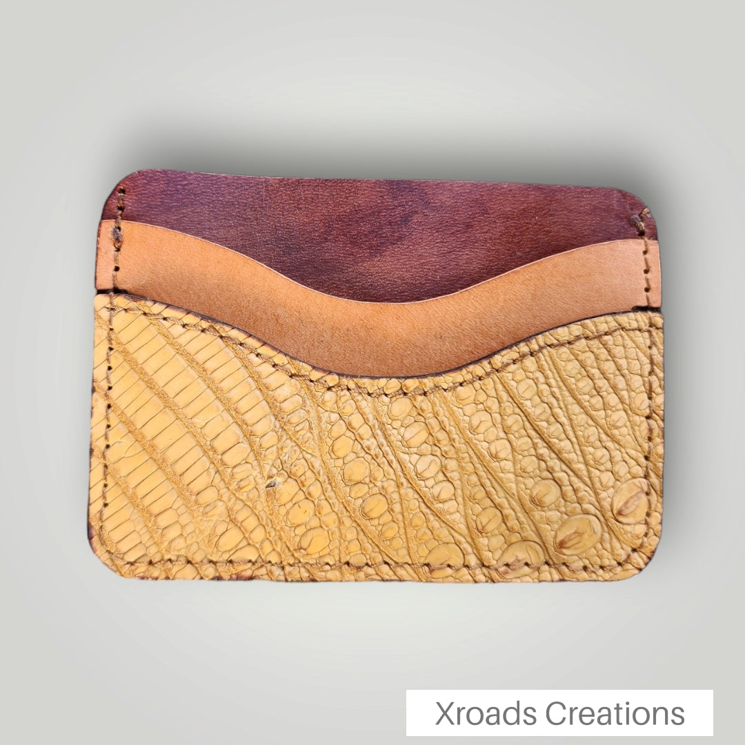 Horizontal Card Wallet- Lizard skin, burgundy, ochre