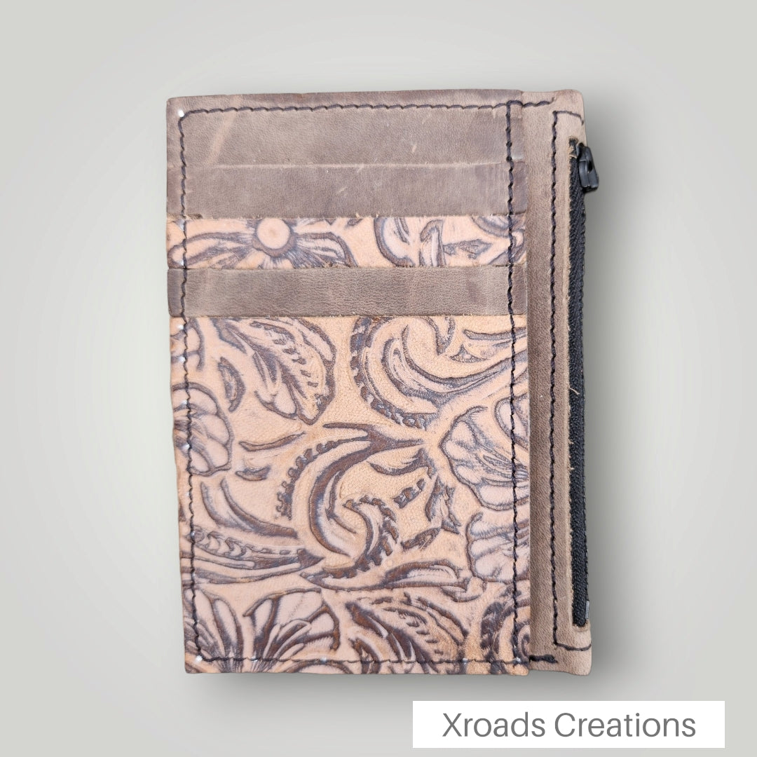 Light Brown - Embossed Zippered Wallet