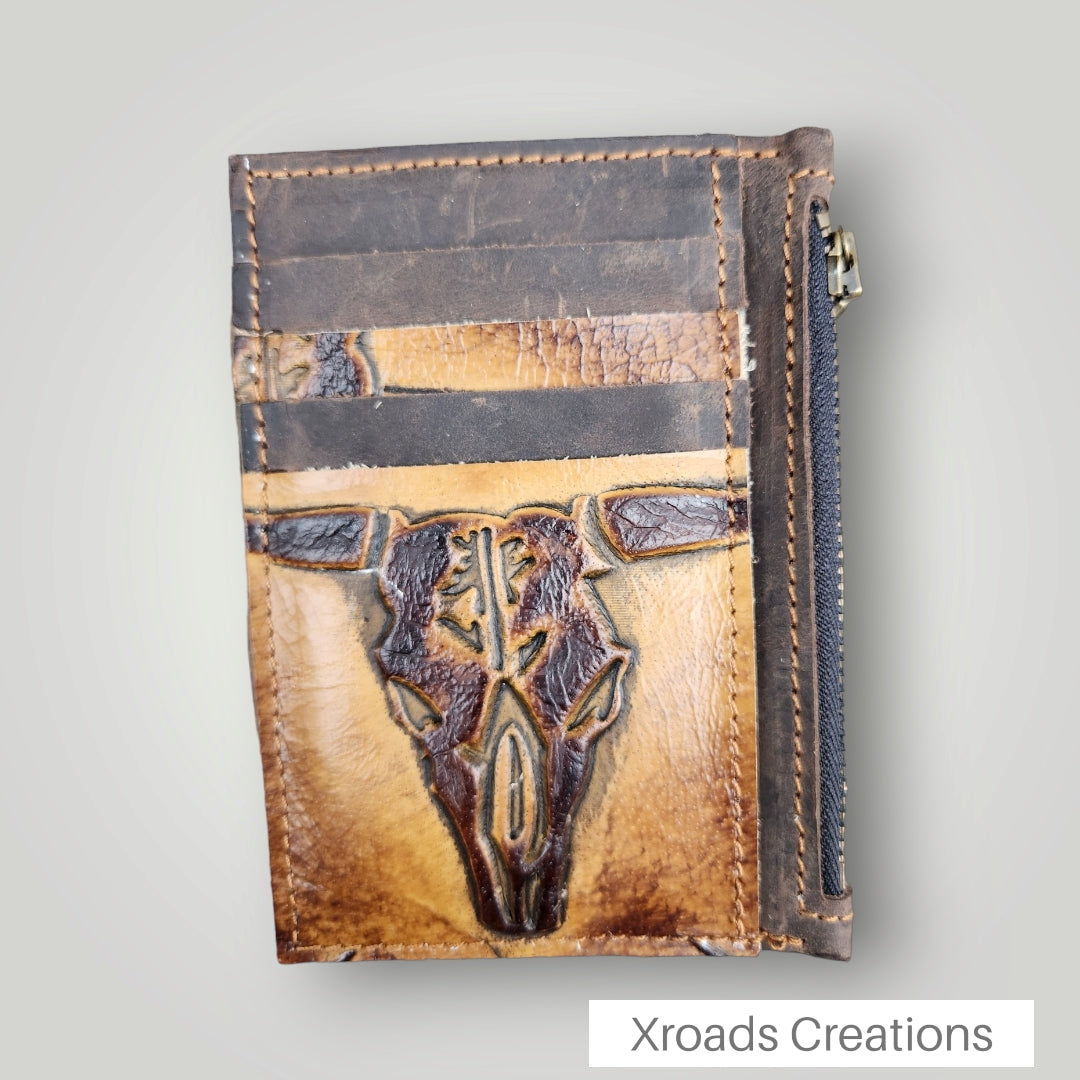 Longhorne Brown - Embossed Zippered Wallet