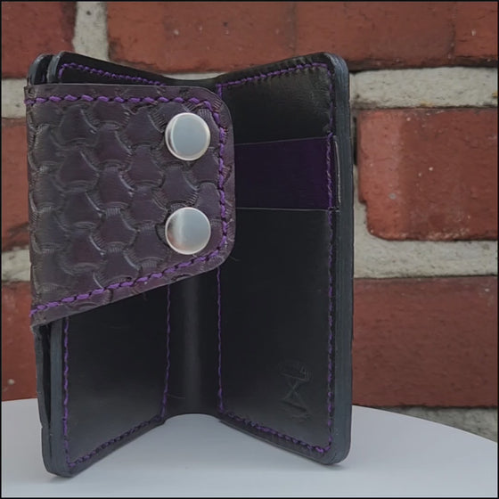 Snap Bi-fold Wallet - Hand Stamped - Purple weave