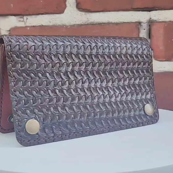 Bikers Wallet - Hand Stamped-Brown Weave
