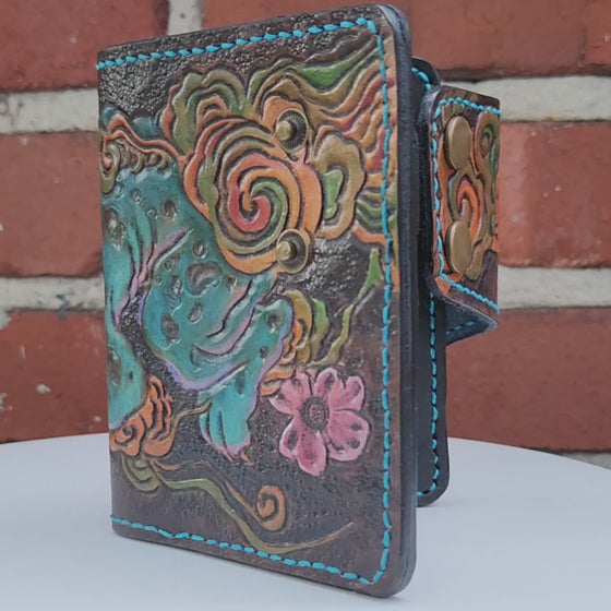 Snap Bi-fold Wallet - Hand Tooled - Fu Dog