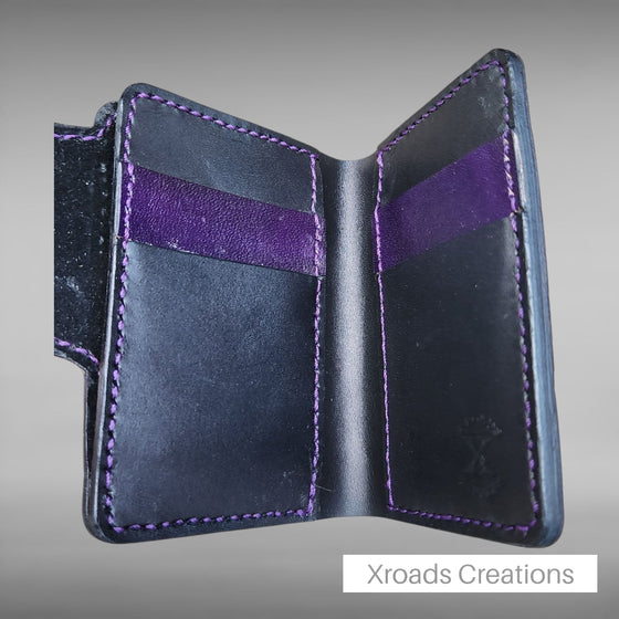 Snap Bi-fold Wallet - Hand Stamped - Purple weave