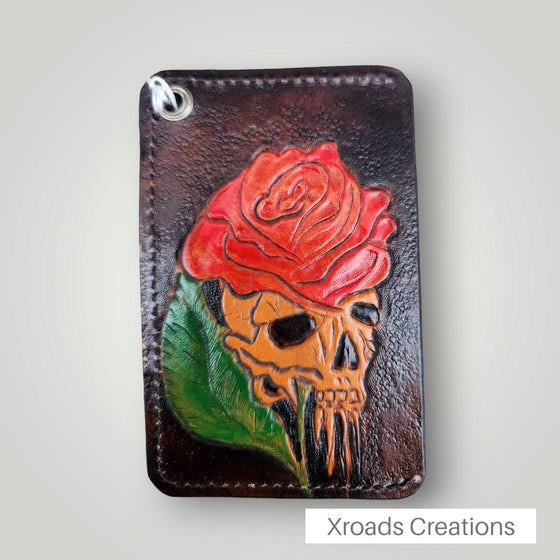 Rose and Skull - Mini Vertical Tooled Wallet