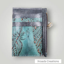  Bottle Green Feather- Embossed Zippered Wallet