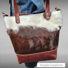  Basic Tote - Hair On Brown and white with Embossed Pocket