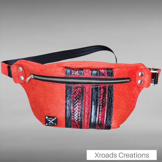 The Bum Bag - Red with Lizard and Snake accents