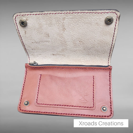 Bikers Wallet - Hand Tooled- Koi Flower