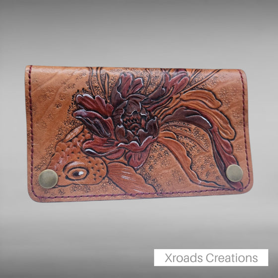 Bikers Wallet - Hand Tooled- Koi Flower