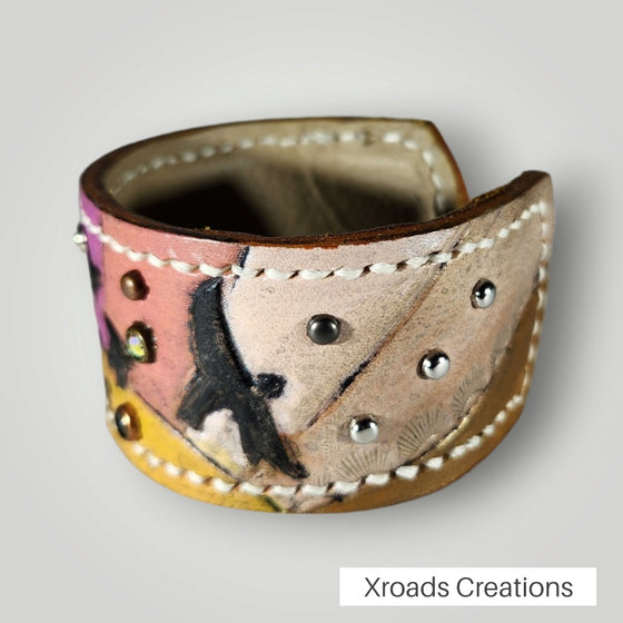 Metal Cuff - Hand Tooled - Sunrise and Seagulls