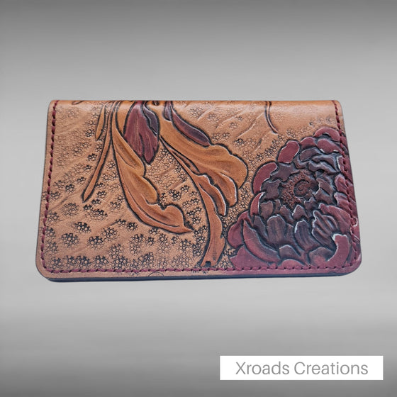 Bikers Wallet - Hand Tooled- Koi Flower