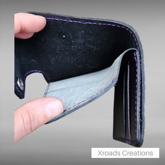Snap Bi-fold Wallet - Hand Stamped - Purple weave