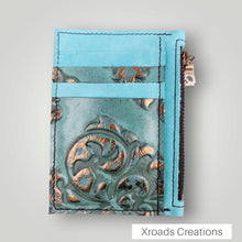  Turquoise and Bronze  - Embossed Zippered Wallet