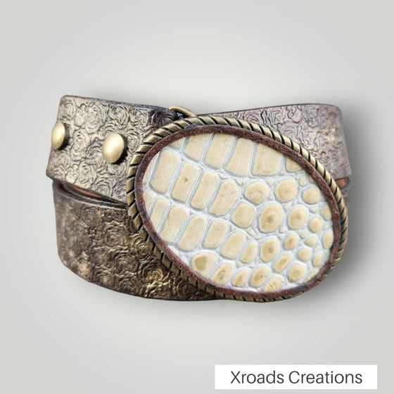 Belt Buckle - Large Oval Croc Embossed