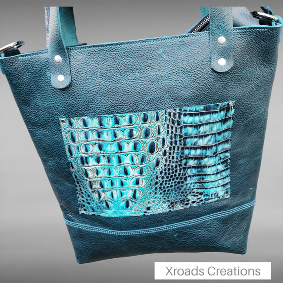 Basic Tote - Turquoise with Embossed outer pocket
