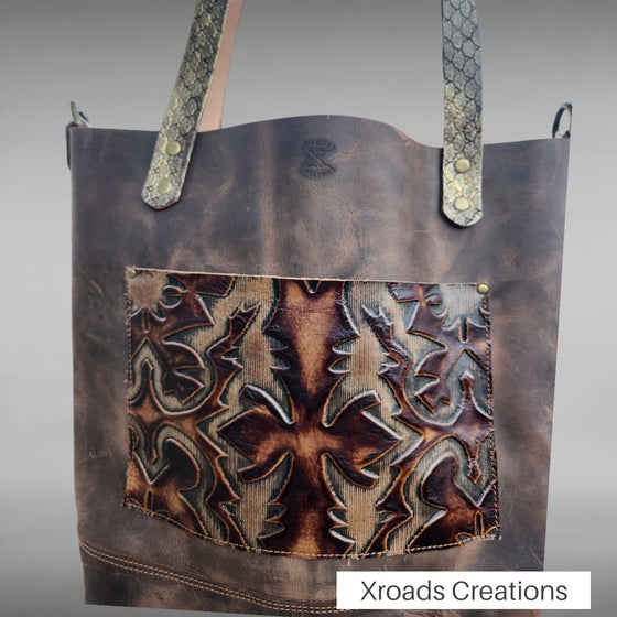 Basic Tote - Brown and Gold Hair on with embossed details