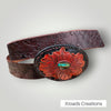 Red flower with Turquoise inlay  -Belt Buckle