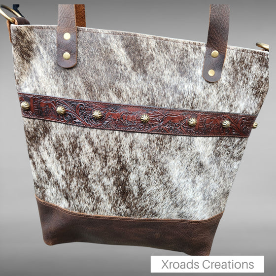 Basic Tote - Hair On Brown with horses detail