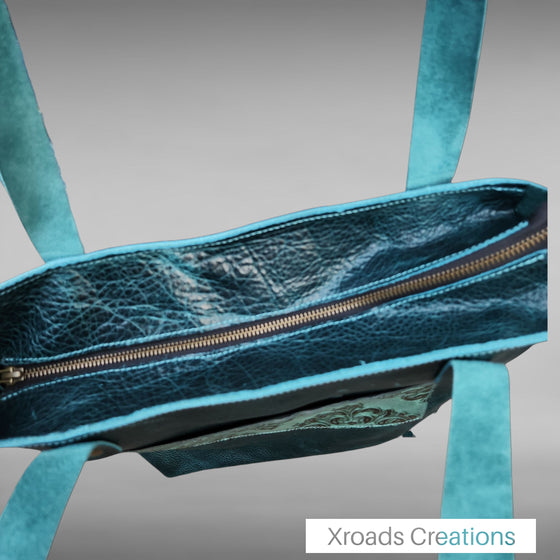 Basic Tote - Turquoise with Embossed outer pocket