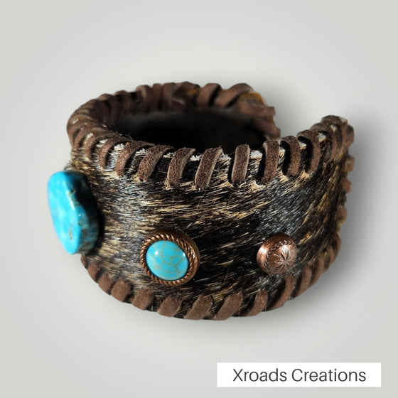 Metal Cuff - Hair on with Turquoise and lacing