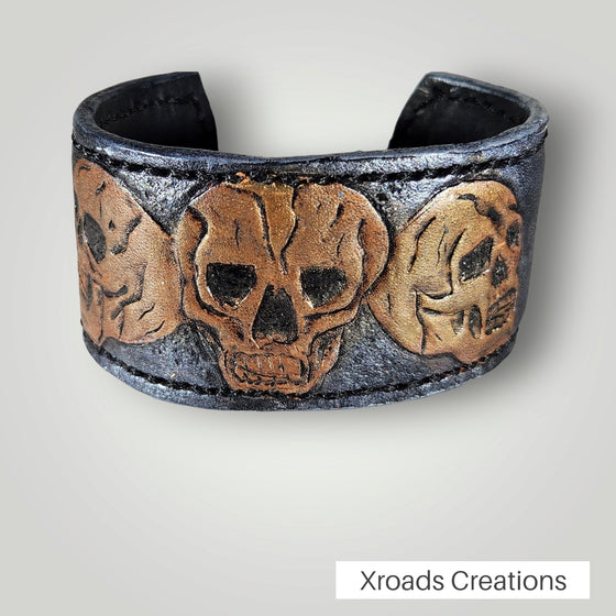 Metal Cuff - Hand Tooled - Skulls