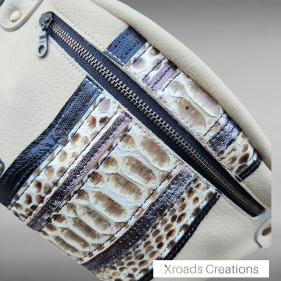 The Bum Bag - Cream with Snake accents