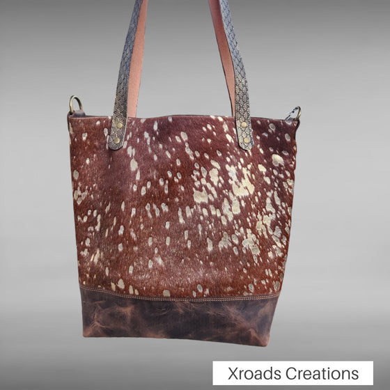 Basic Tote - Brown and Gold Hair on with embossed details