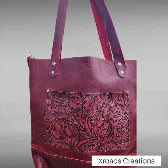 Basic Tote - Burgundy with Embossed outer pocket