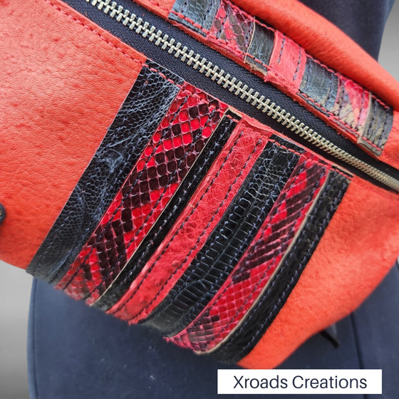 The Bum Bag - Red with Lizard and Snake accents