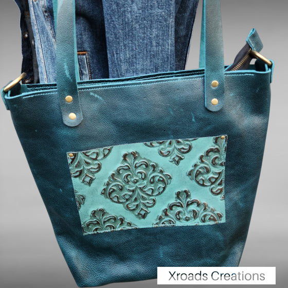 Basic Tote - Turquoise with Embossed outer pocket