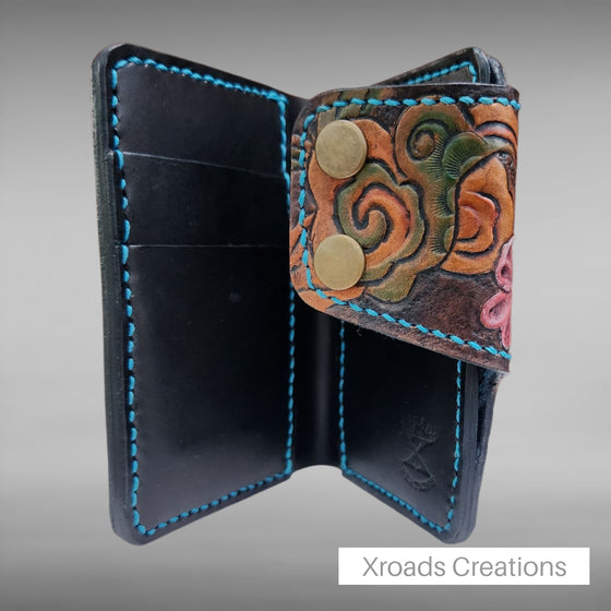 Snap Bi-fold Wallet - Hand Tooled - Fu Dog