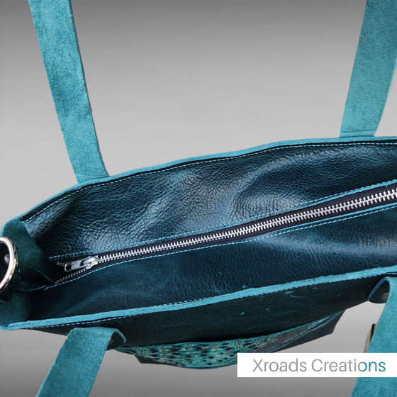 Basic Tote - Turquoise with Embossed outer pocket