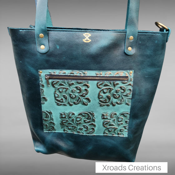 Basic Tote - Turquoise with Embossed outer pocket