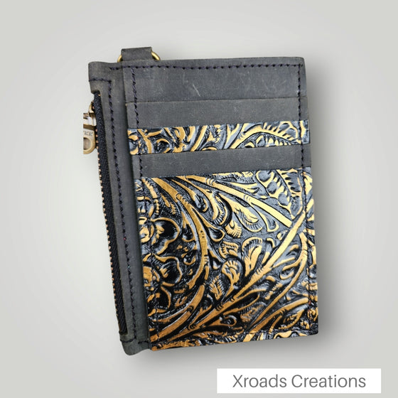 Black and Gold - Embossed Zippered Wallet