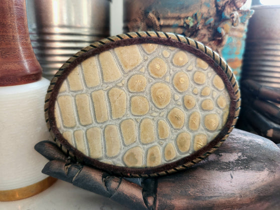 Belt Buckle - Large Oval Croc Embossed